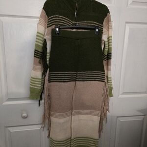 Striped Green and Beige Sweater Pantsuit